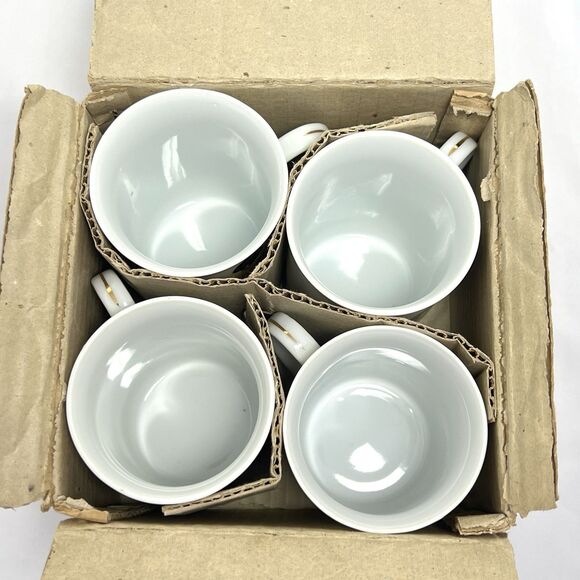 Vintage Norman Rockwell Museum Coffee Cup 1981 Set of 4 Ceramic White w/Gold NOS - Picture 4 of 14